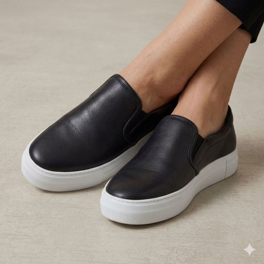 LITA By Ciara Icon Black Leather Slip On Sneakers 5.5 Size 36 Italian Quiet Luxe